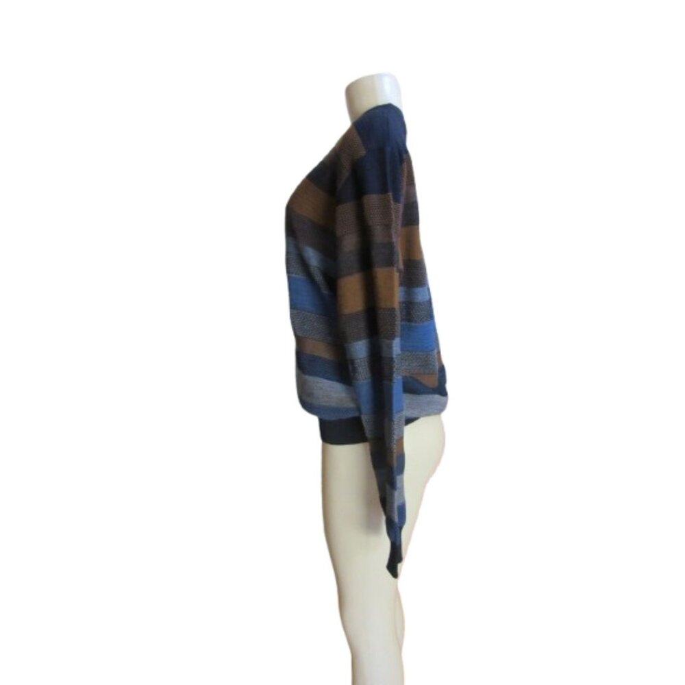 Bullock & Jones Striped Virgin Wool & Acrylic Sweater Size L Blue/Brown Made In - Picture 2 of 5